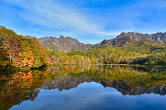 鏡池から望む戸隠連峰