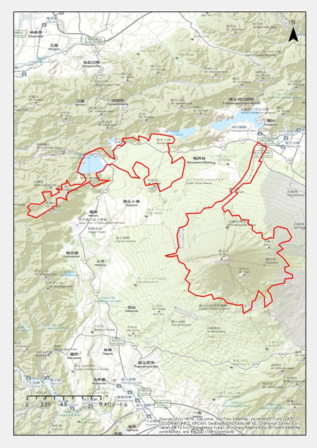 山梨県：富士吉田市、富士河口湖町、鳴沢村、身延町 静岡県：富士宮市、富士市、裾野市、御殿場市、小山町